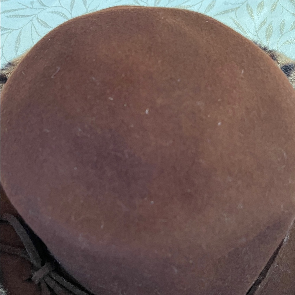 Vintage Fall Wool Brown Hat w/Animal Faux Fur Print Trim - Picture 9 of 13